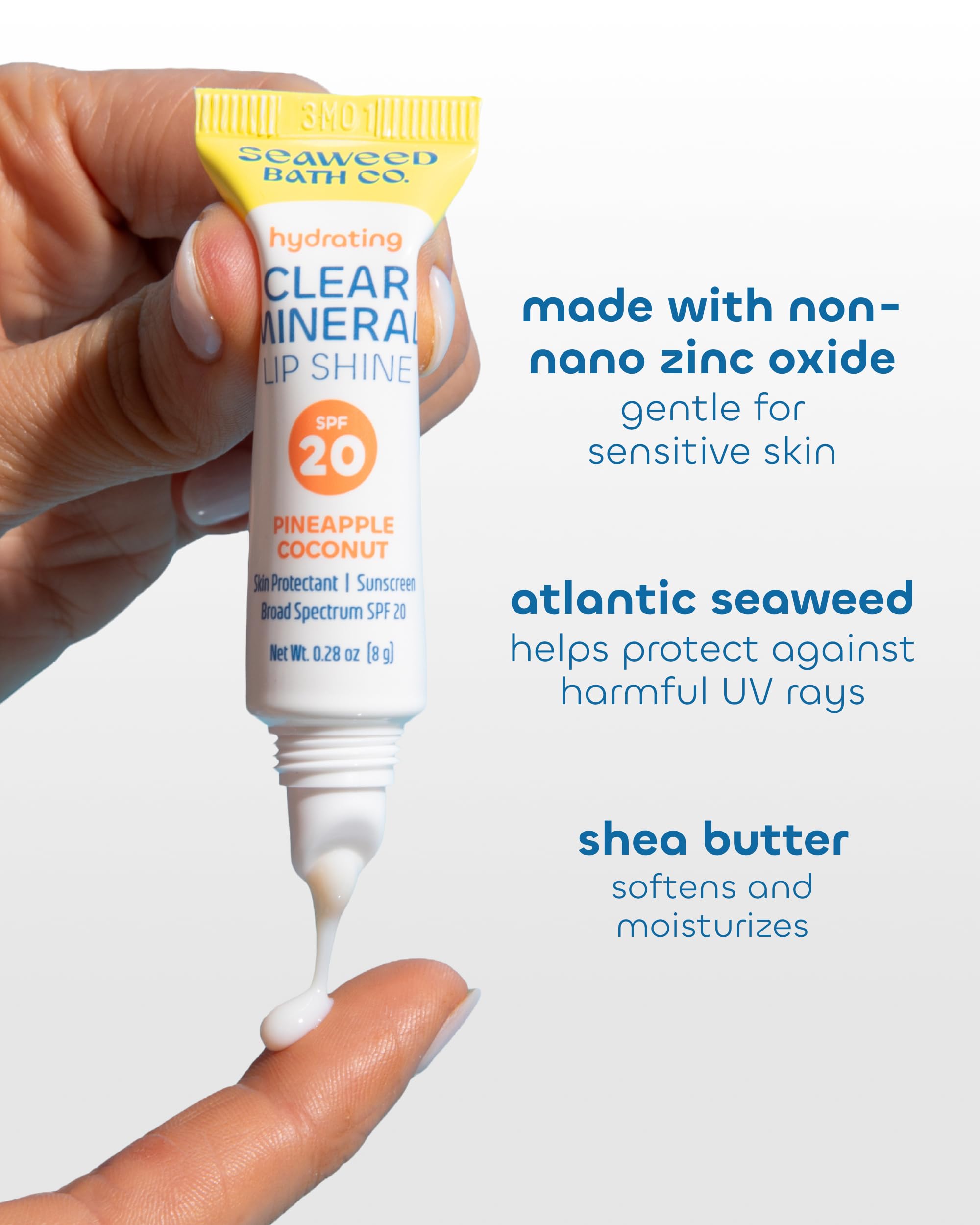 Side view of Seaweed Bath Co. Hydrating Lip Shine showing 0.28 ounce size