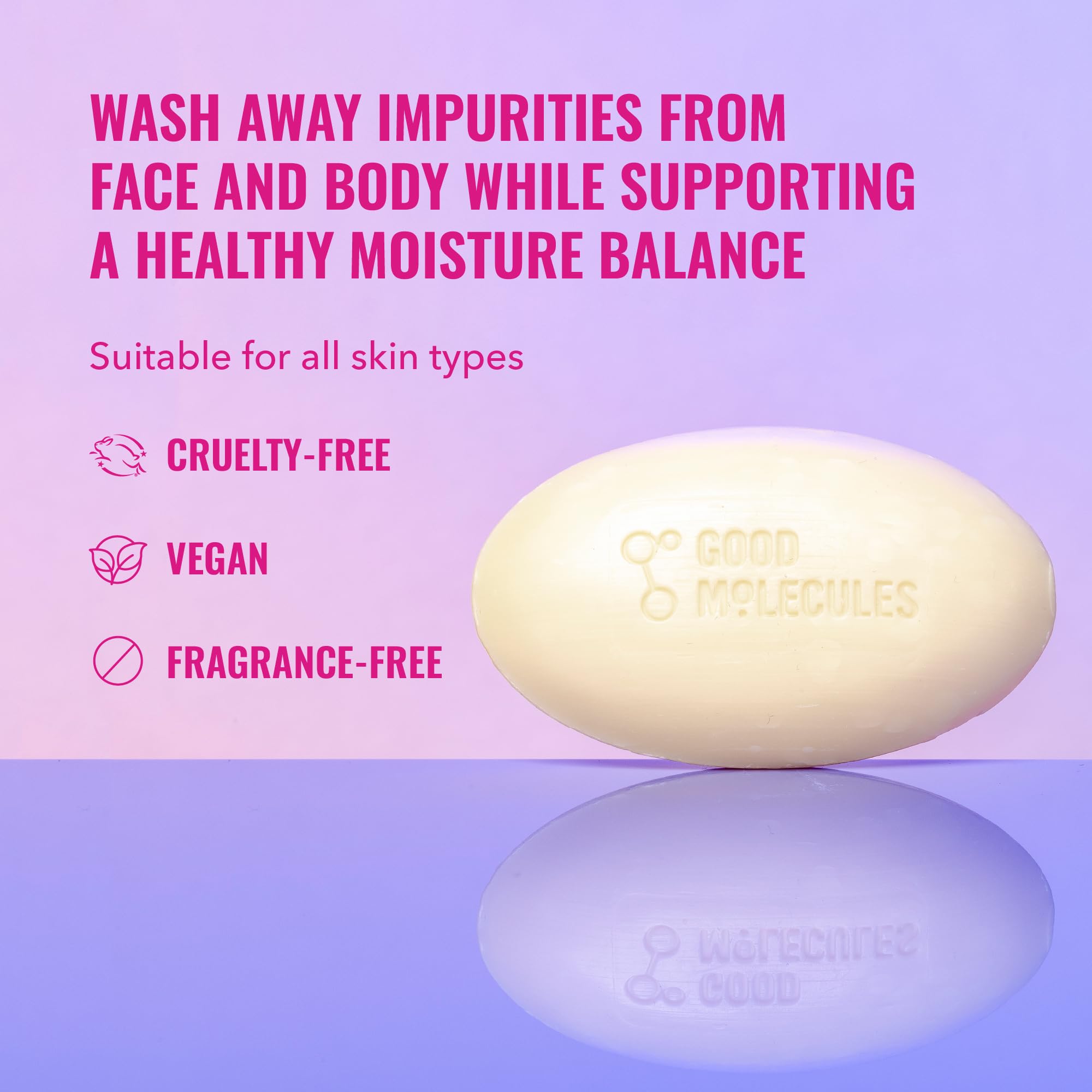 Good Molecules soap free facial soap bar out of box on clean surface