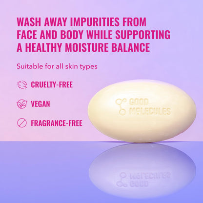 Good Molecules soap free facial soap bar out of box on clean surface