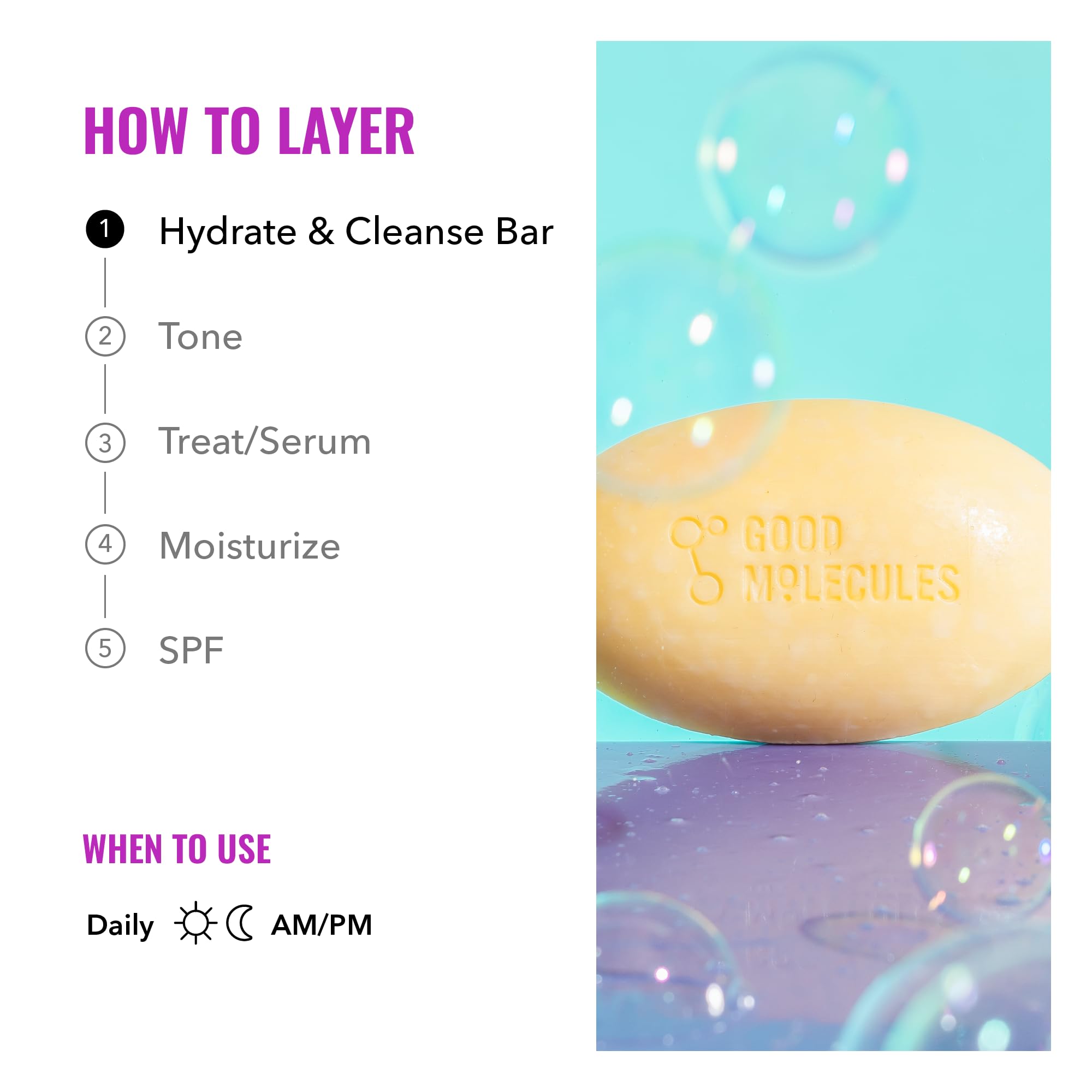 Back text showing ingredients list of Good Molecules Hydrate and Cleanse Bar