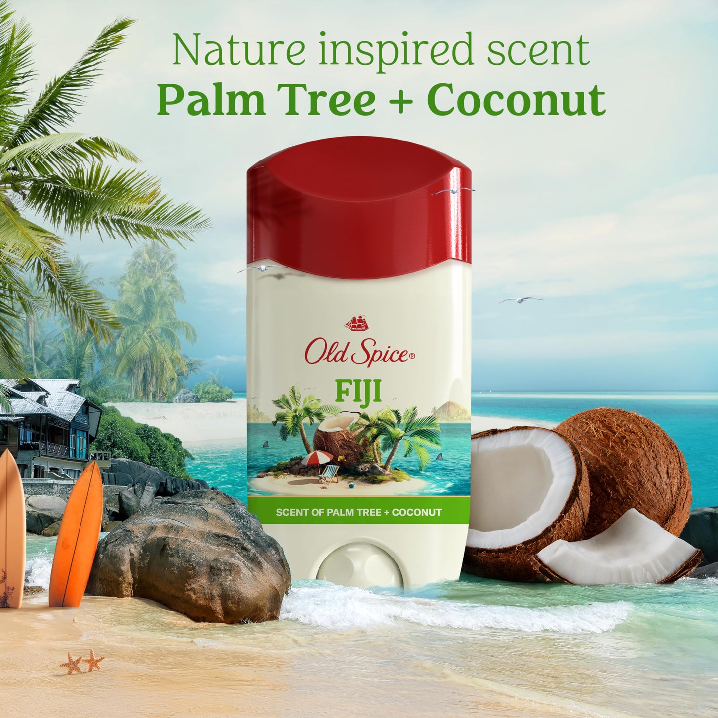 Old Spice Fiji scent underarm grooming bar showing the white invisible solid stick.
