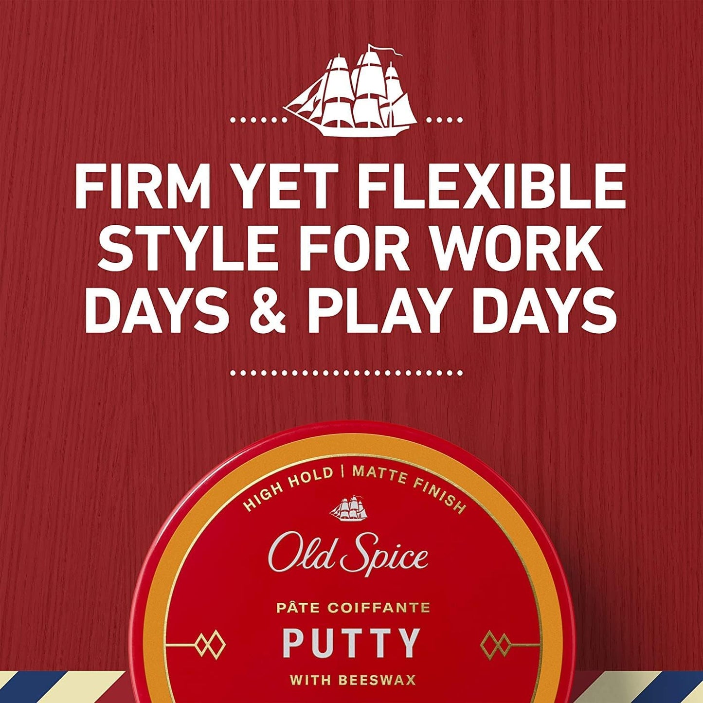 Old Spice hair putty jars with lid removed