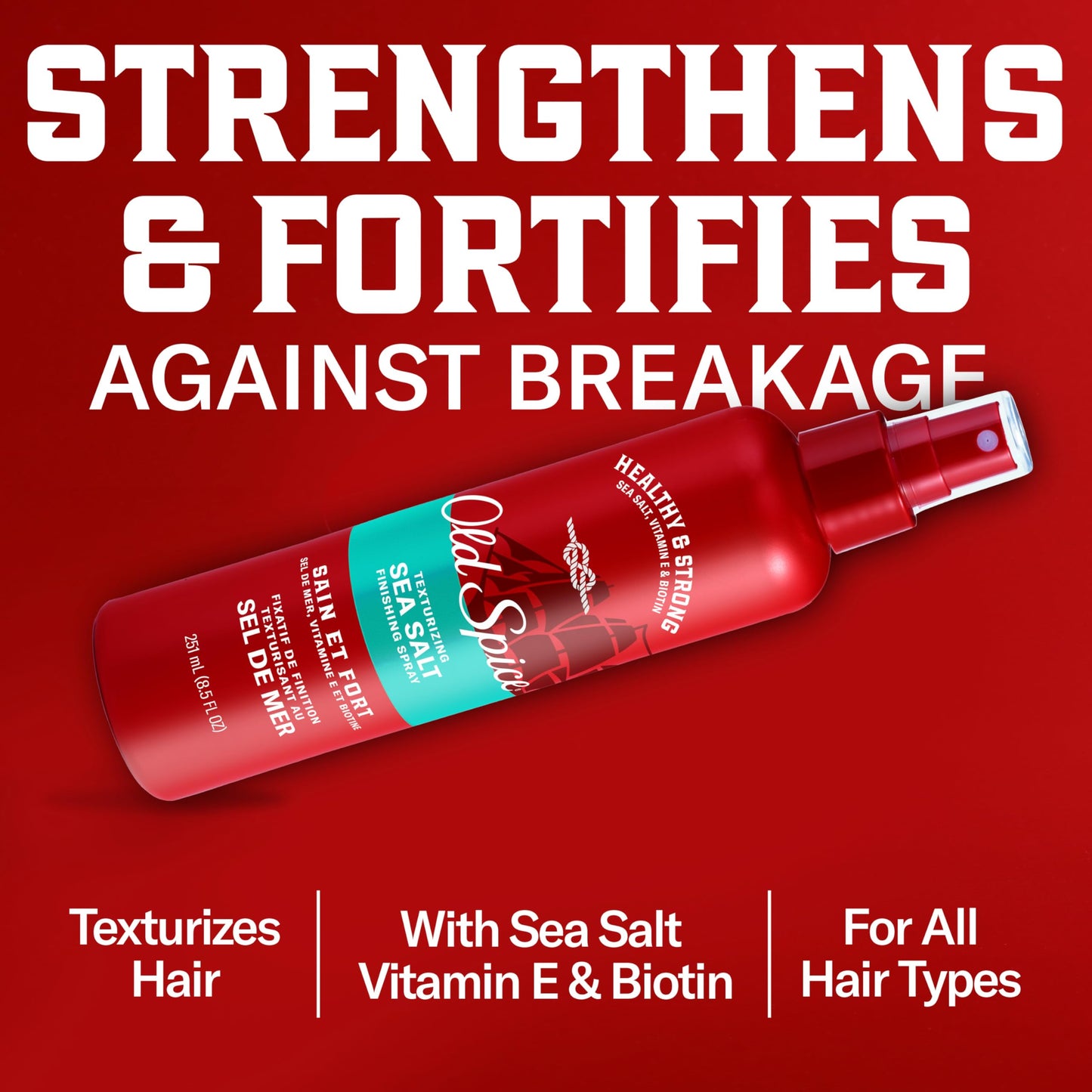 Old Spice matte finish sea salt hair spray side label detailing ingredients.