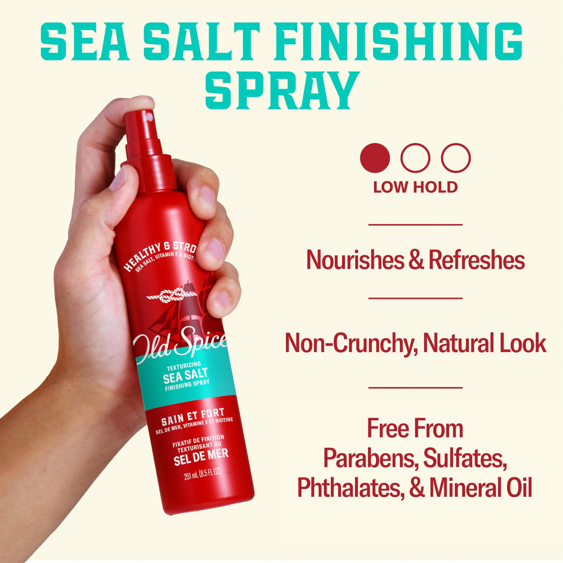 Grooming spray bottle showing the pump dispenser for Old Spice texturizer.