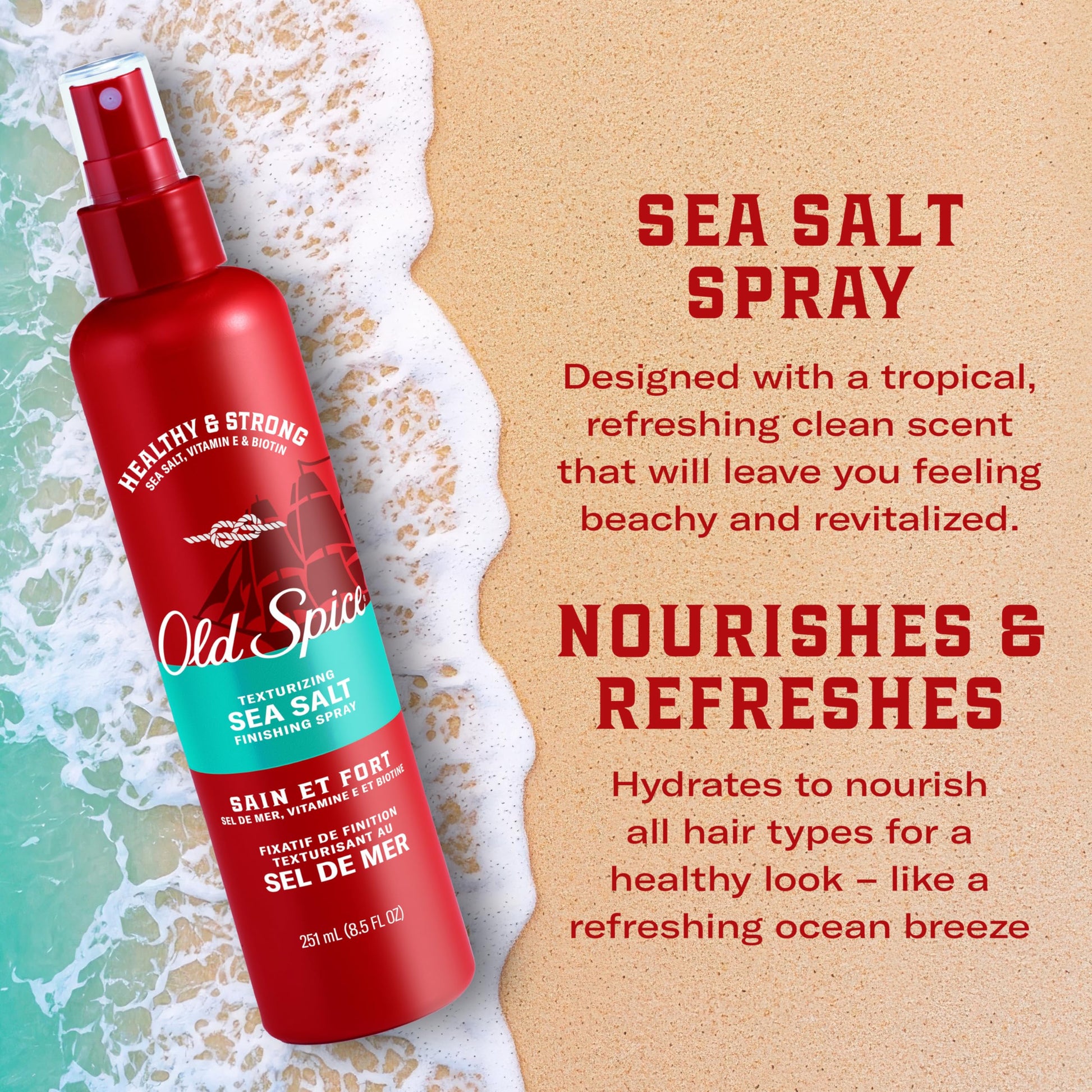 Imported Old Spice texturizing spray 8.5 fluid ounces container angle shot.