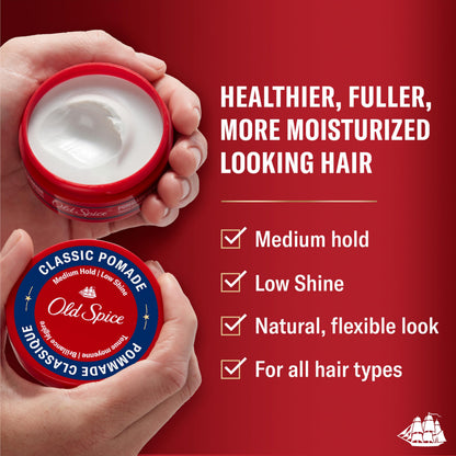 Old Spice hair styling pomade medium hold low shine matte finish container