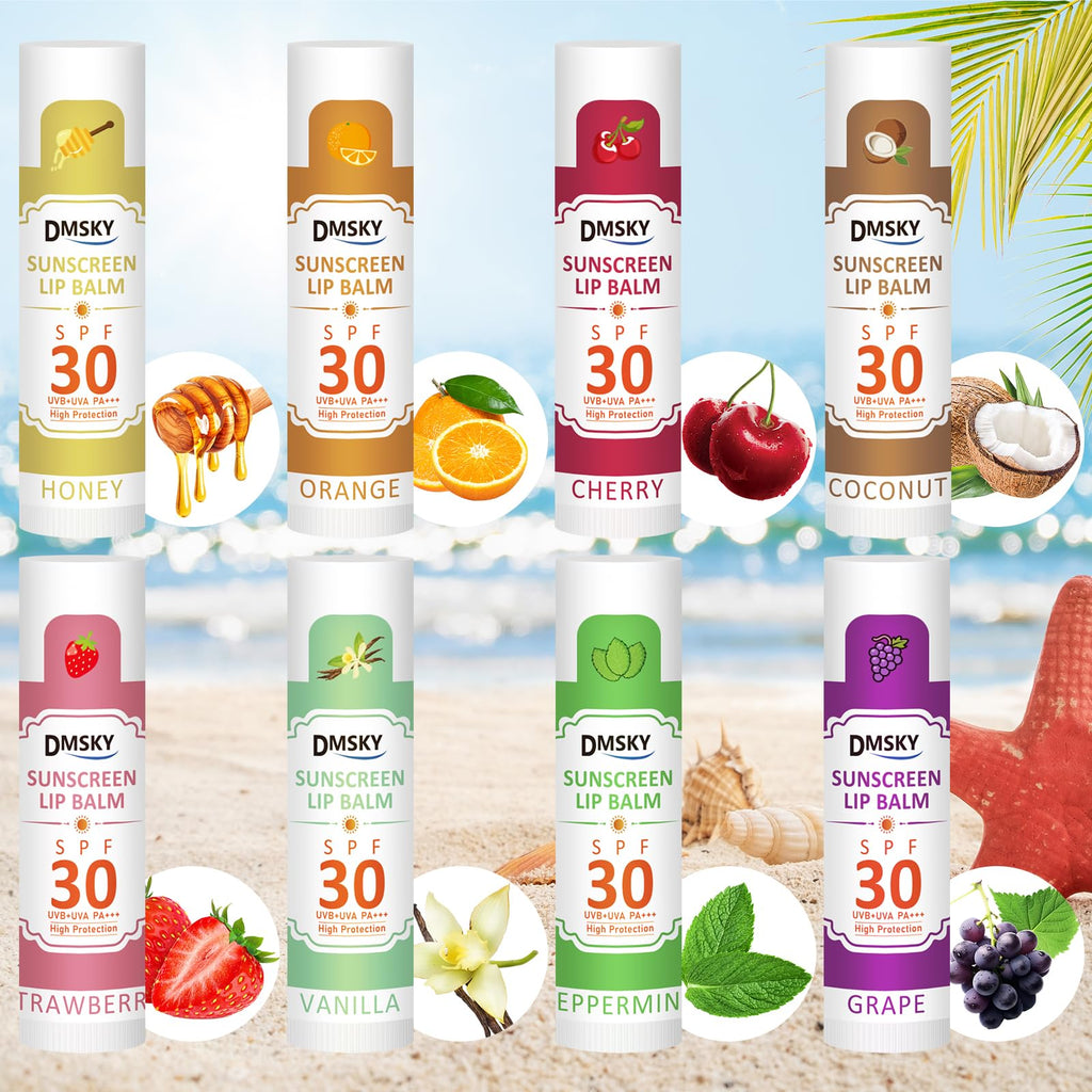 Dmsky Lip Balm assortment showing multiple flavored sticks