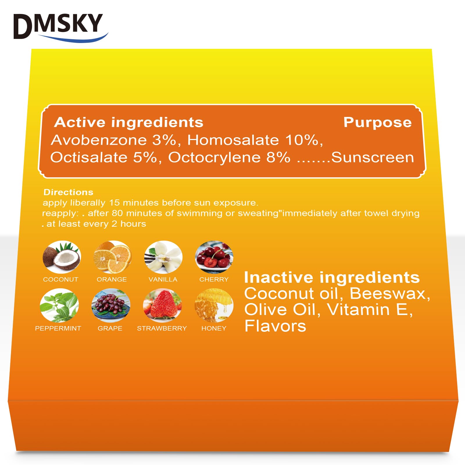 Individual Dmsky SPF 30 lip balm tube showing travel size