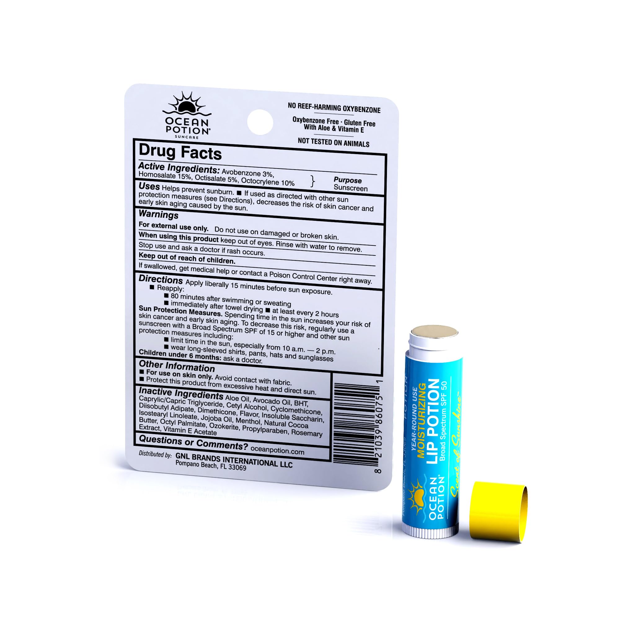 Ocean Potion SPF 50 lip balm tube open showing product texture