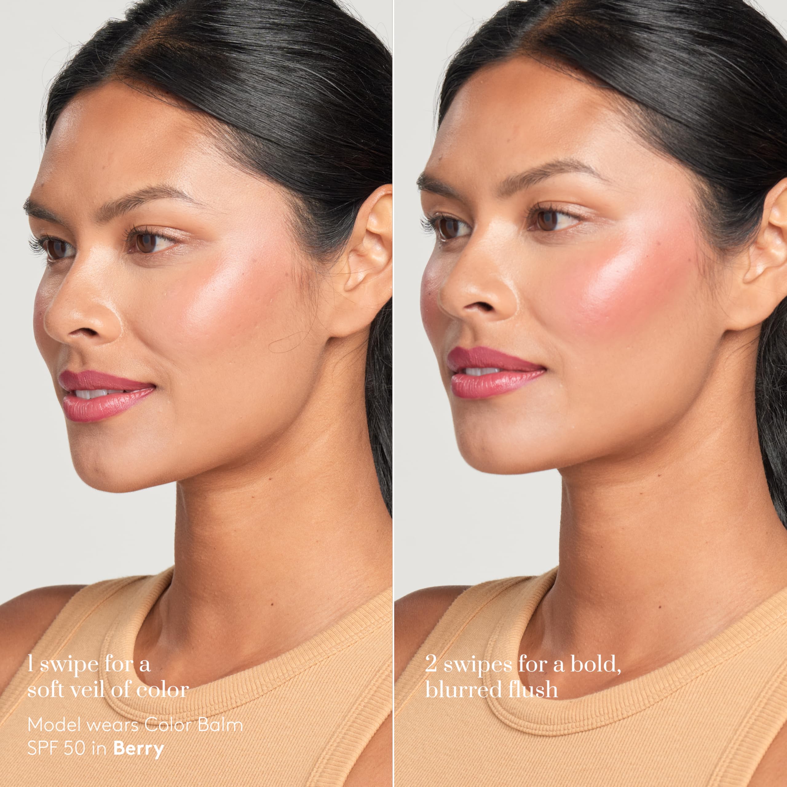 Applying Colorescience SPF balm to cheeks for radiant look