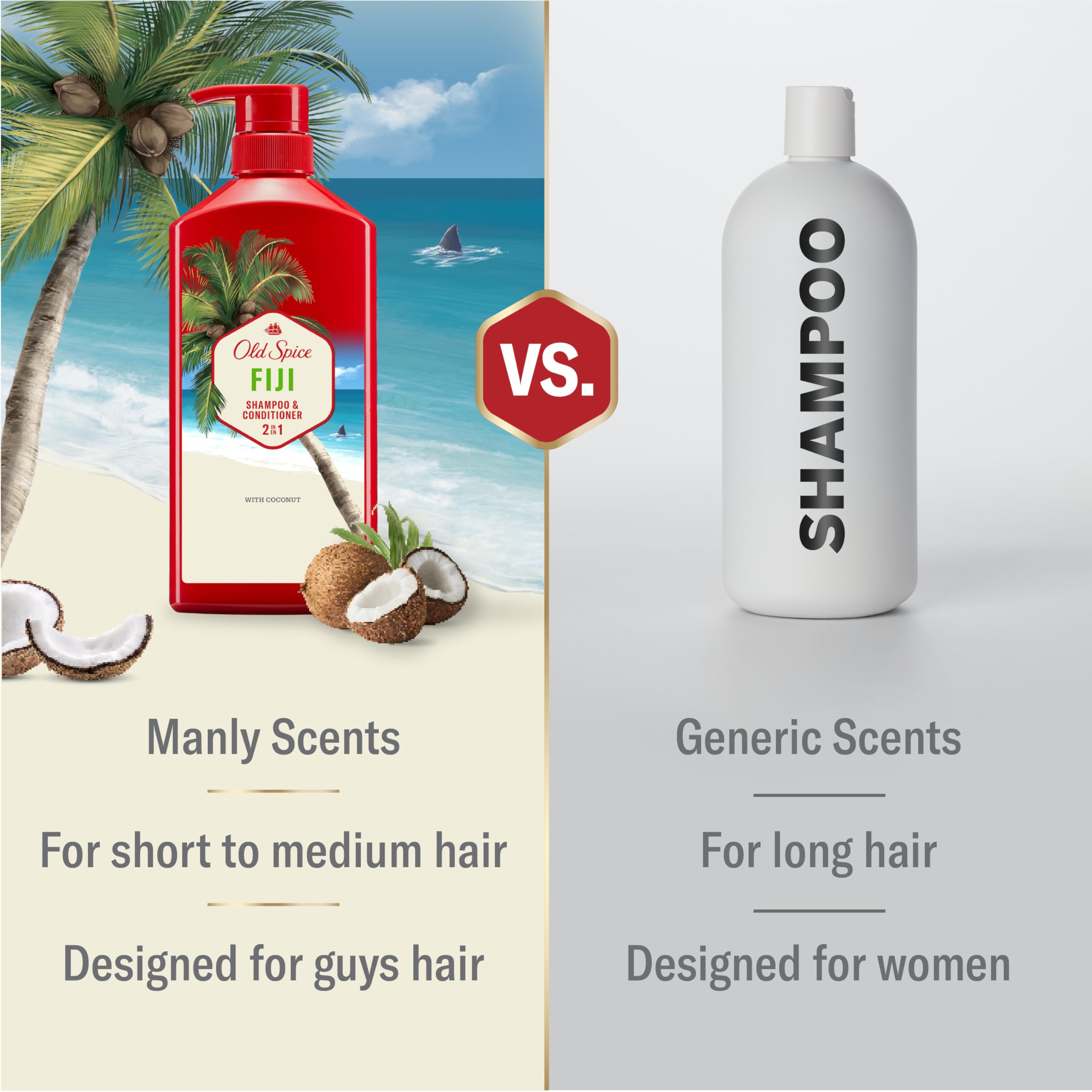 Back view of Old Spice Fiji shampoo and conditioner with ingredients