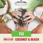 Man using Old Spice Fiji 2 in 1 shampoo and conditioner