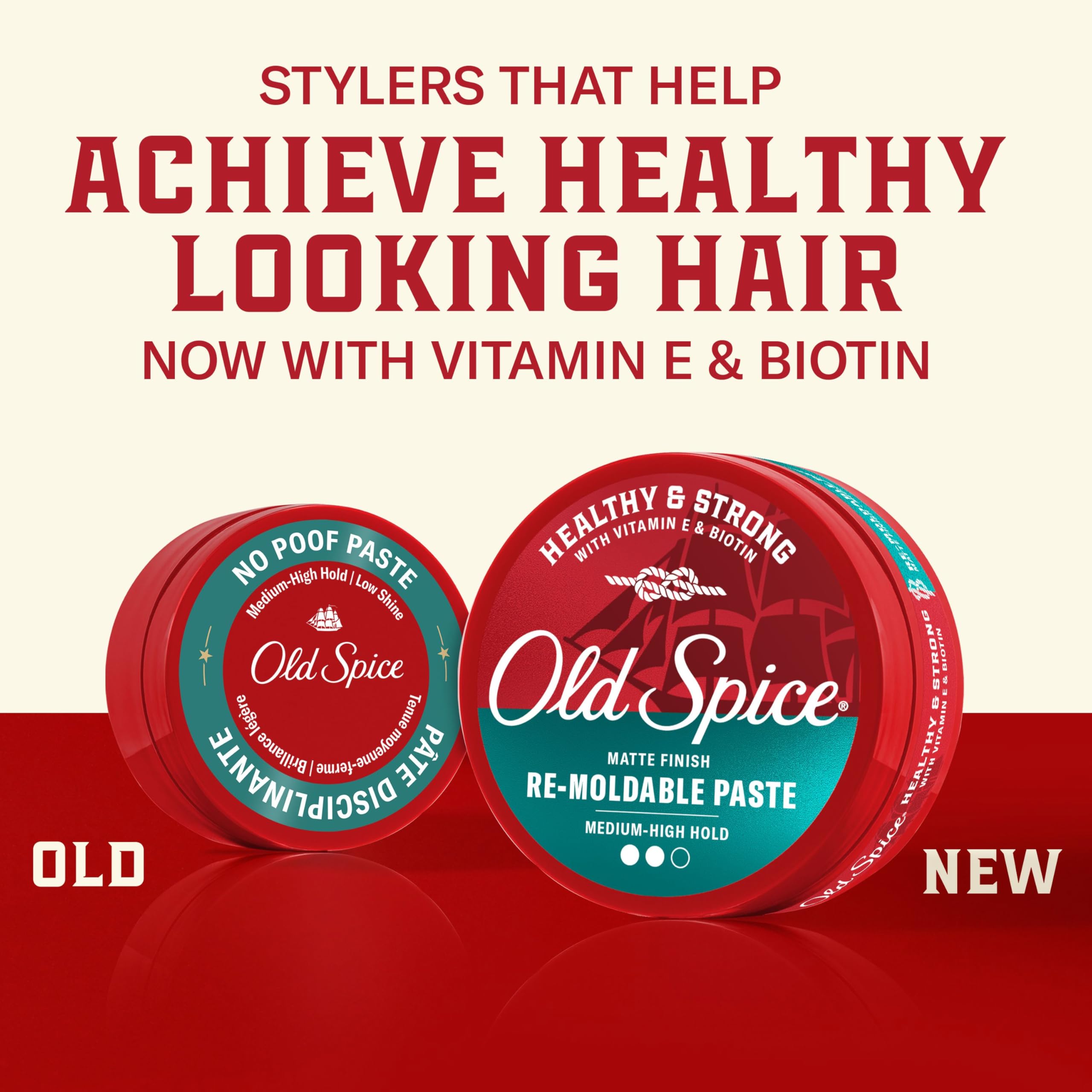Old Spice hair styling paste container with matte finish label