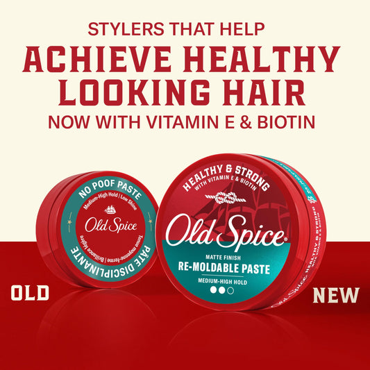 Old Spice hair styling paste container with matte finish label