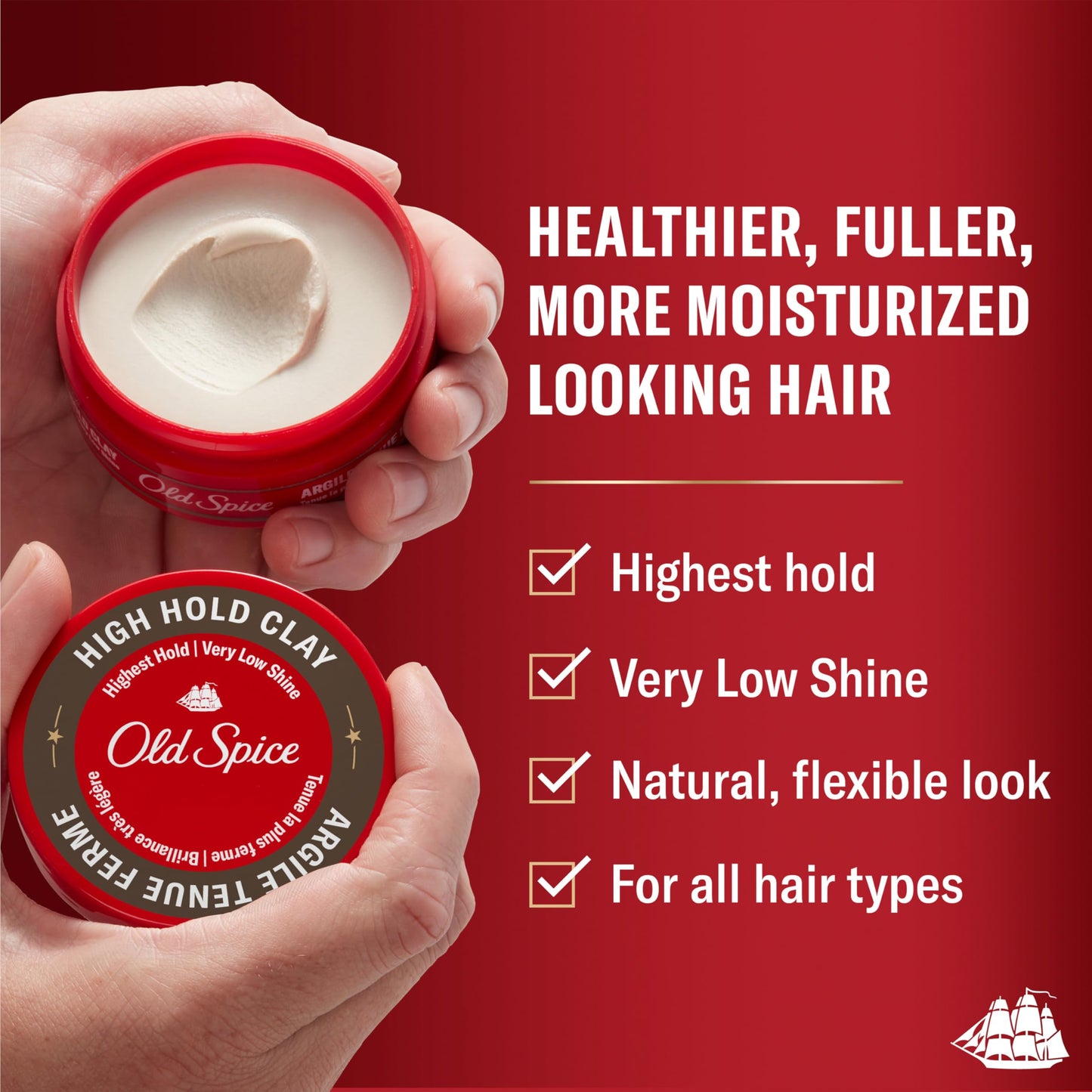 Old Spice matte finish hair clay jar showing product texture