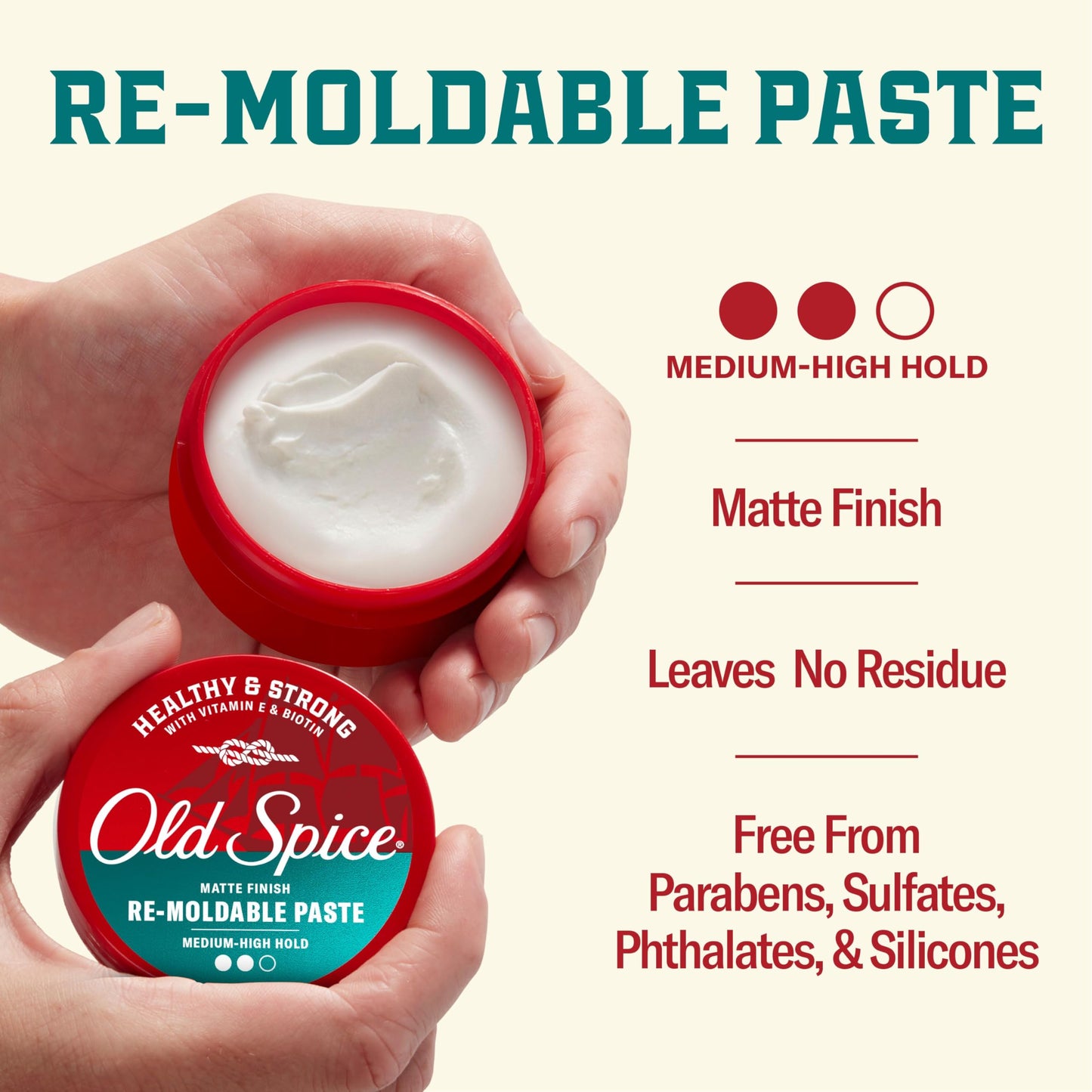 Old Spice hair paste branding and ingredient details