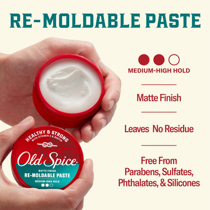 Old Spice hair paste branding and ingredient details
