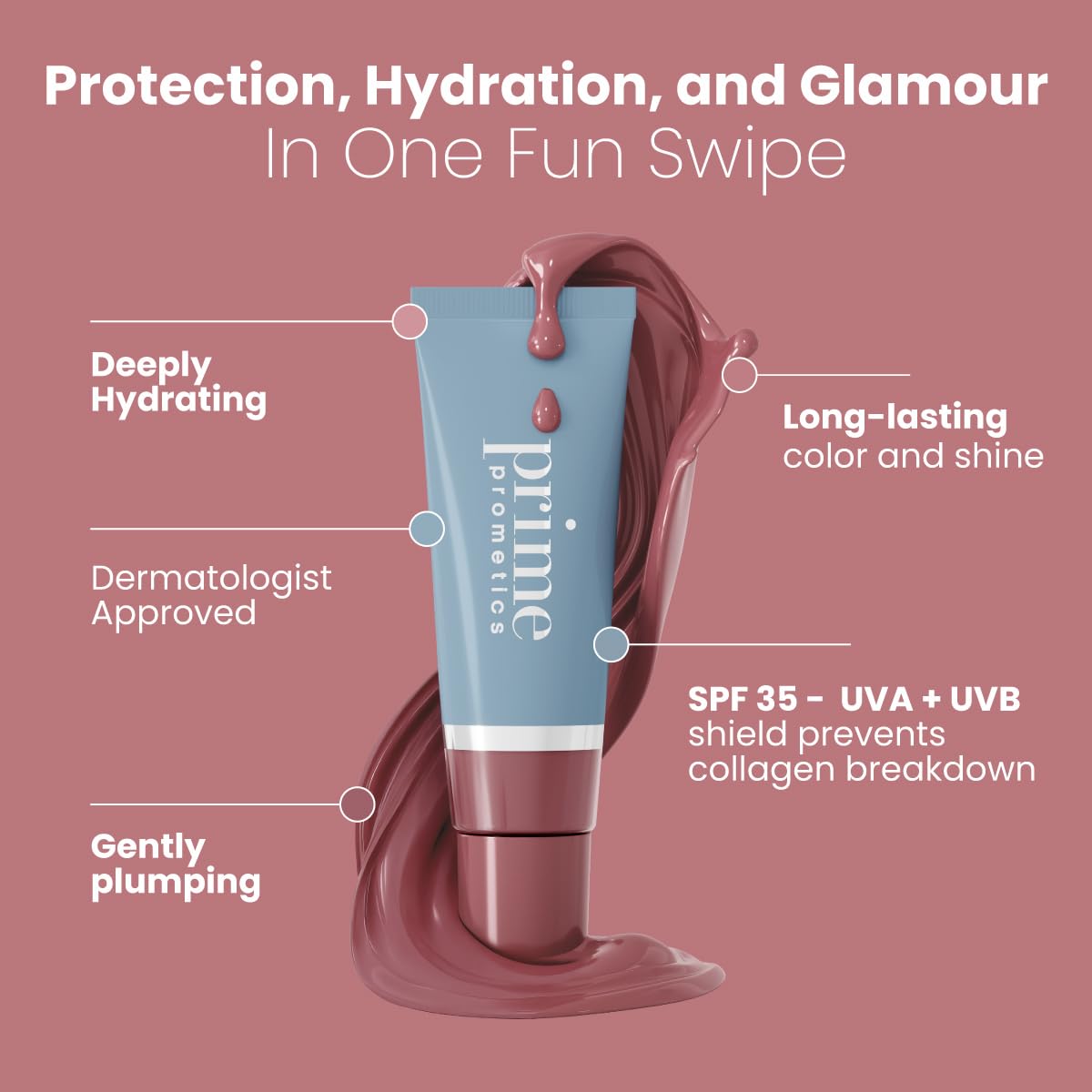Prime Prometics PrimeLip Nude Rose shade swatch on skin