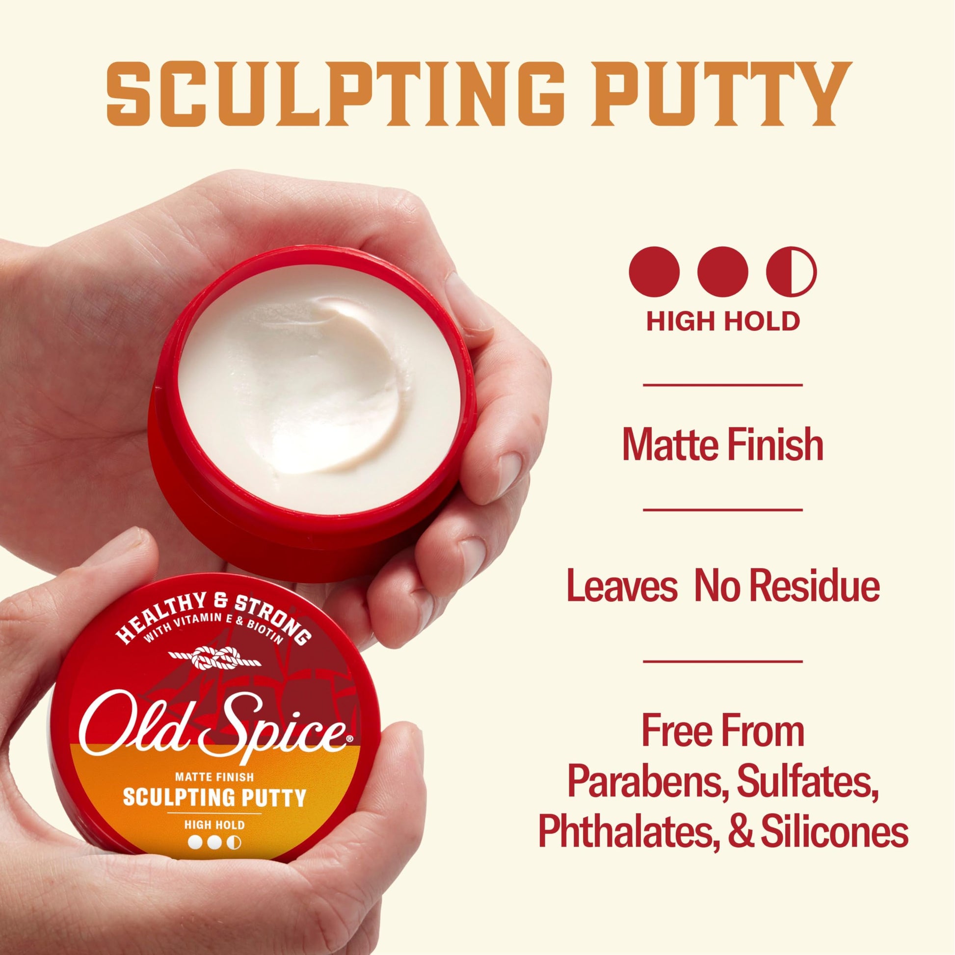 Old Spice healthy and strong hair styling putty container