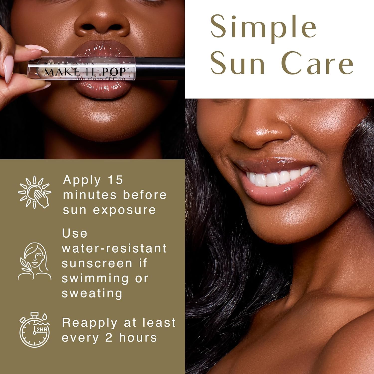 Close up of Black Girl Sunscreen SPF 50 lip gloss wand