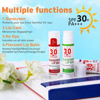Visrie Spf 30 Lip Sunscreen ingredient highlights featuring vitamin E and coconut oil.