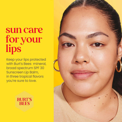 Imported Burt's Bees sun care collection packaging emphasizing the water resistant description