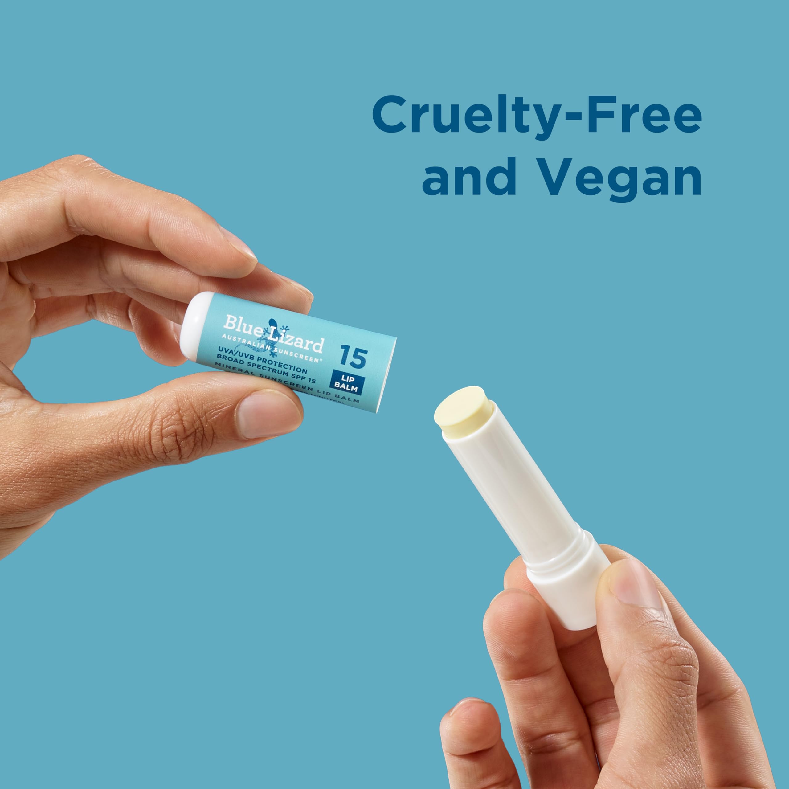 Blue Lizard lip balm packaging showing mineral SPF 15