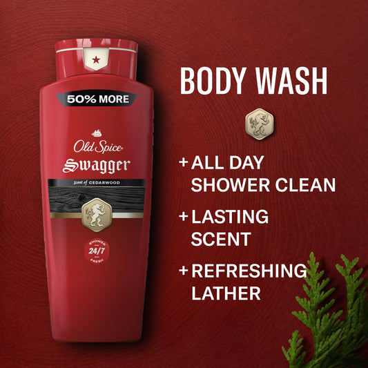 Two bottles of Old Spice Swagger Cedarwood body wash