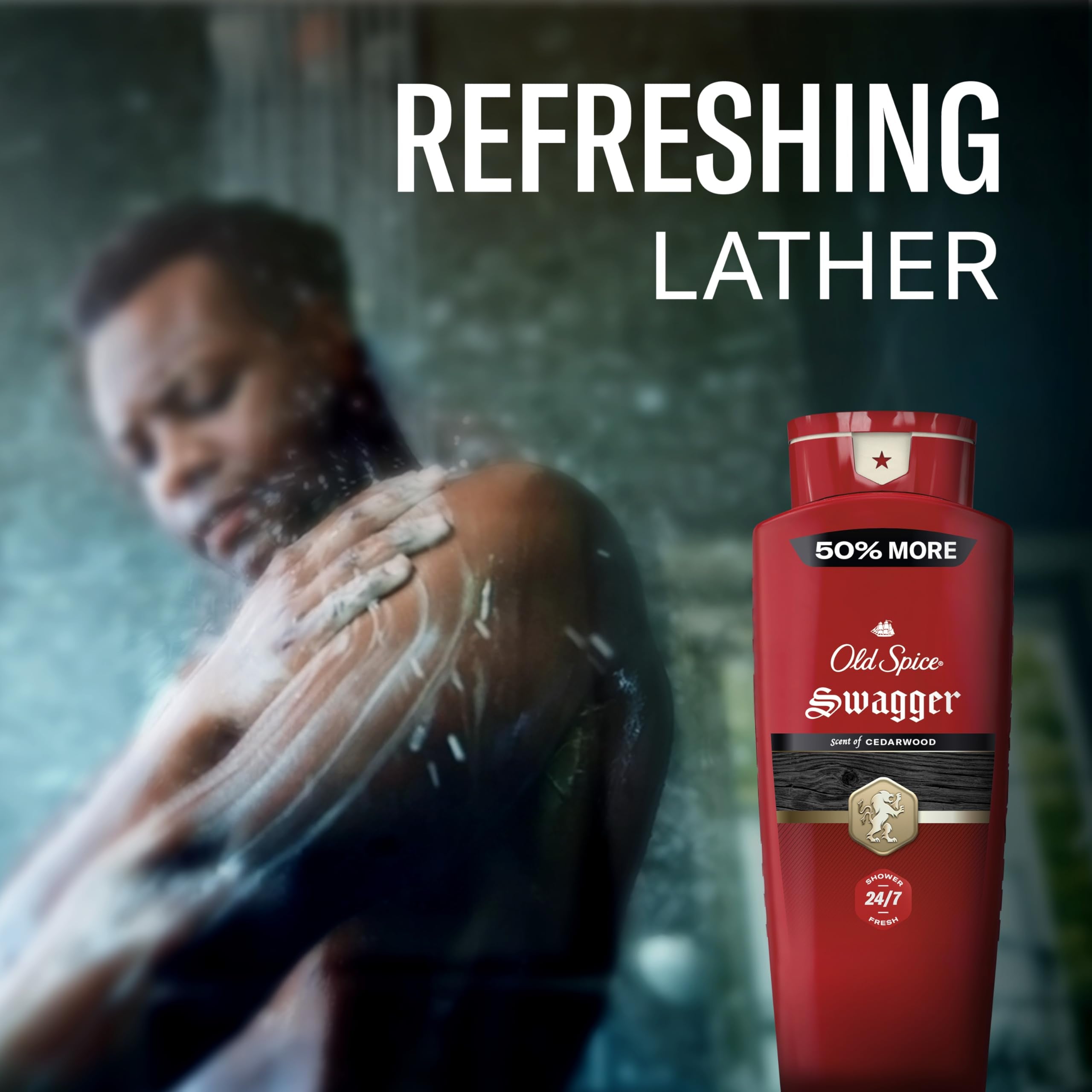 Side profile of Old Spice 24 fluid ounce body wash bottle
