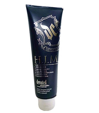 Devoted Creations H.I.M. Chrome tanning lotion packaging details