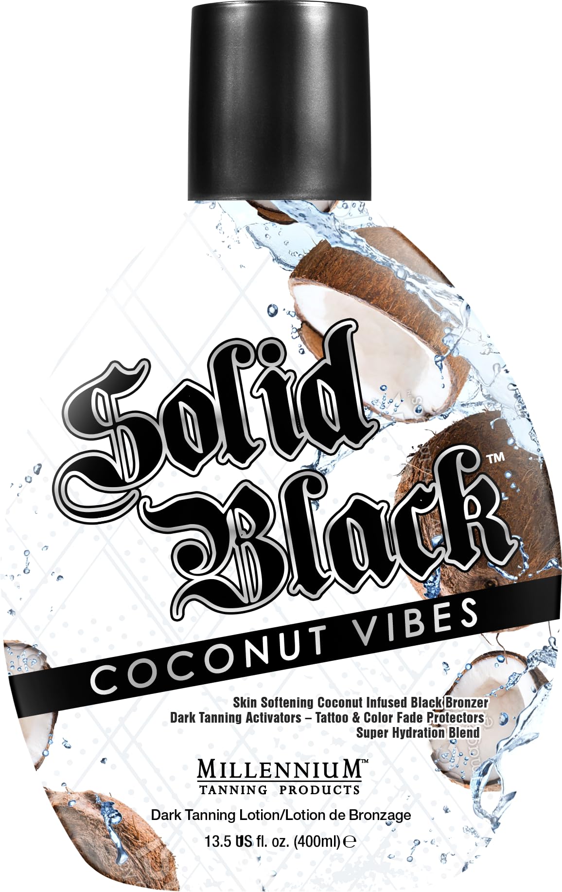 Millennium Tanning Solid Black Coconut Vibes Tanning Lotion lifestyle indoor setting