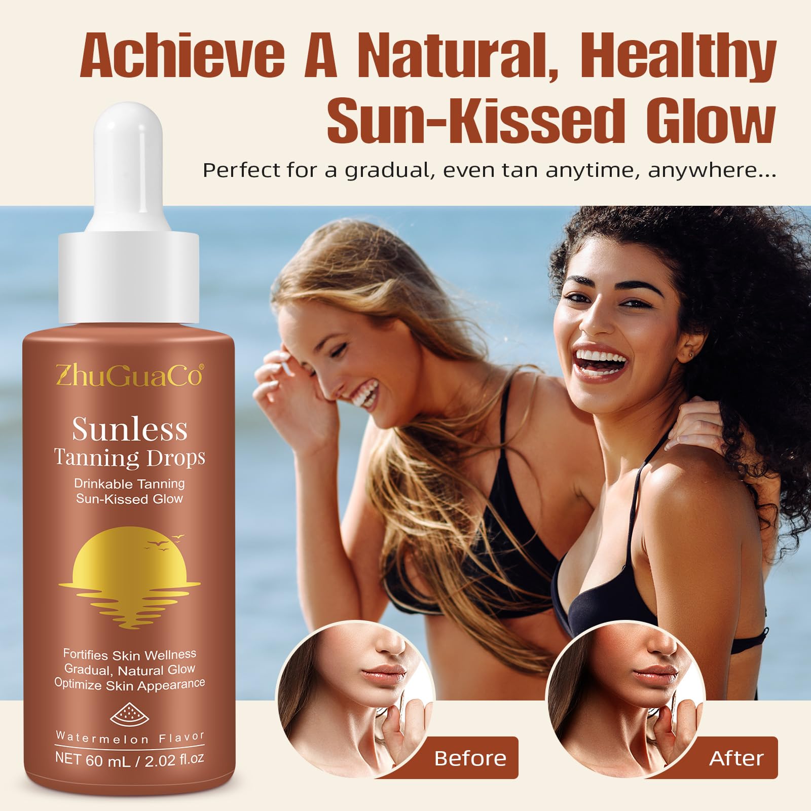Close up of ZhuGuaCo oral tanning drops packaging