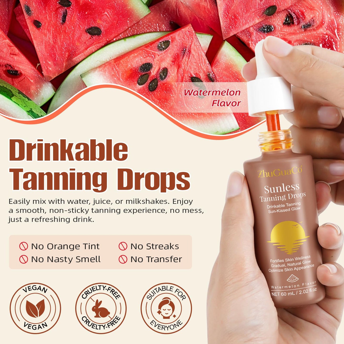 Authentic ZhuGuaCo drinkable tanning drops 60 milliliters bottle