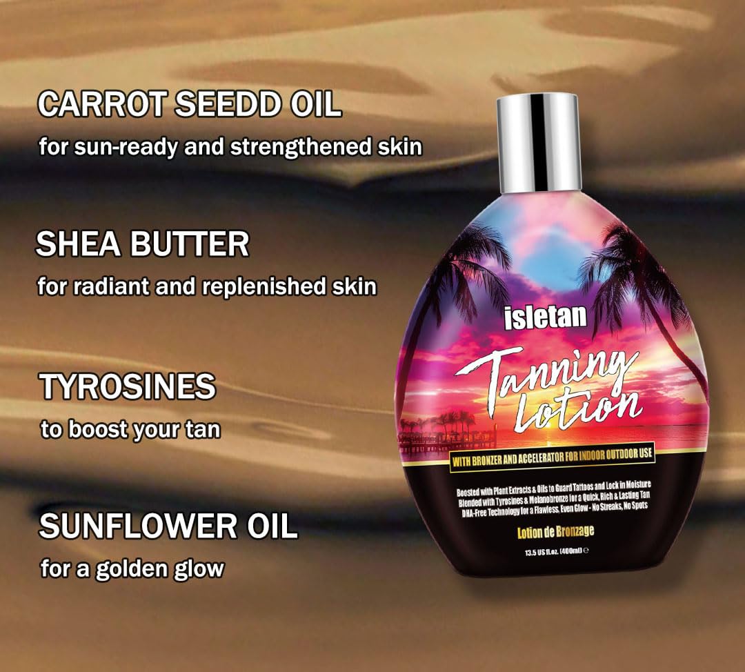Back label of Isletan indoor and outdoor tanning accelerator