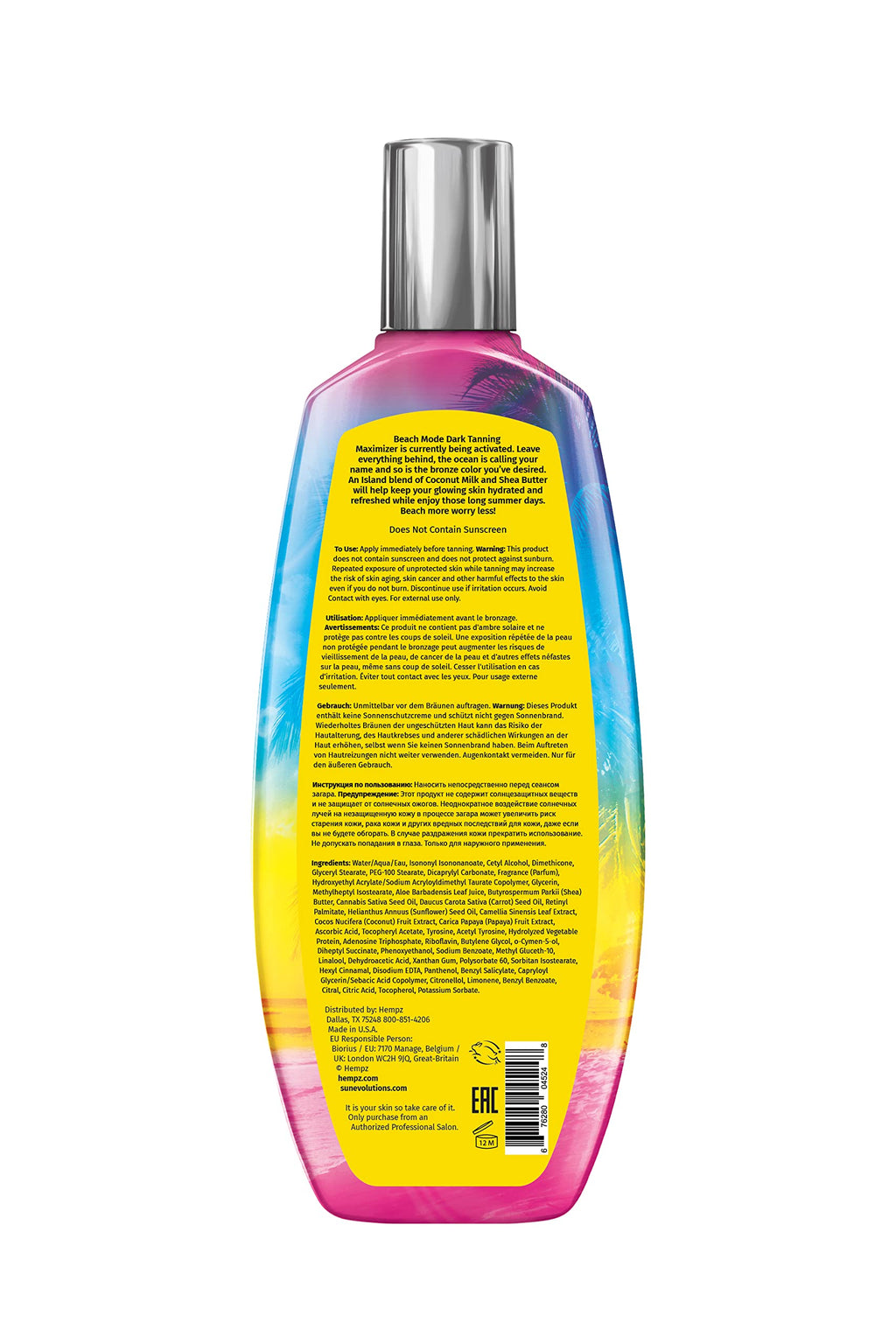 Hempz Beach Mode tanning lotion back label details