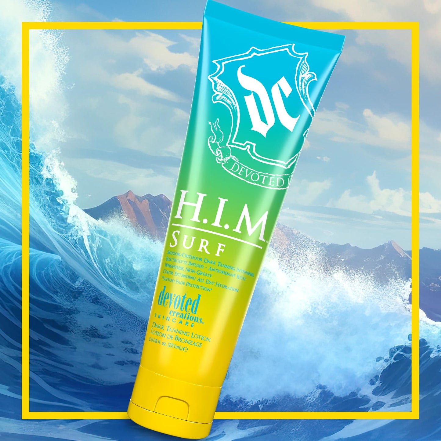 Devoted Creations HIM Surf dark tanning intensifier product packaging