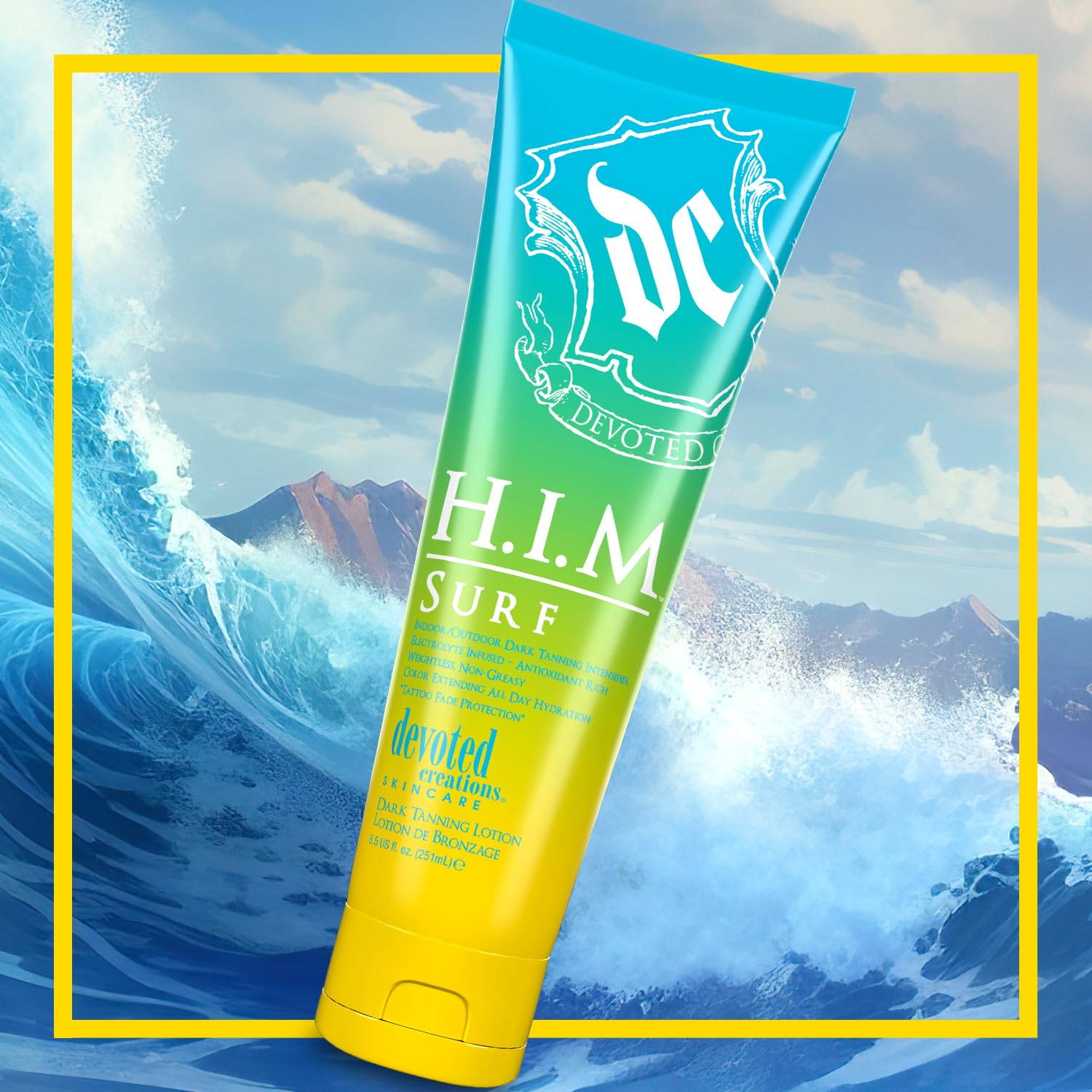Devoted Creations HIM Surf dark tanning intensifier product packaging