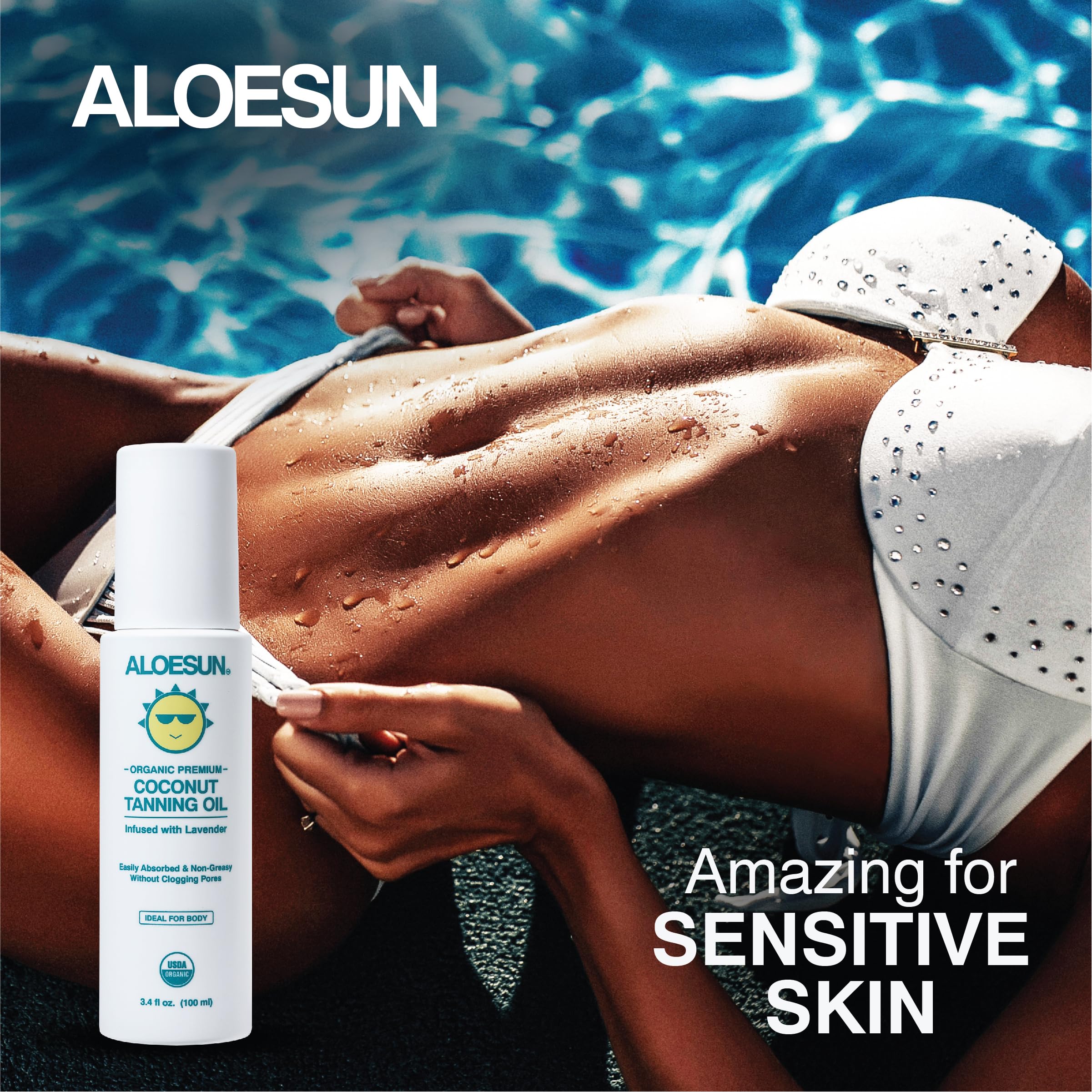 Back label of Aloesun coconut and lavender tanning oil