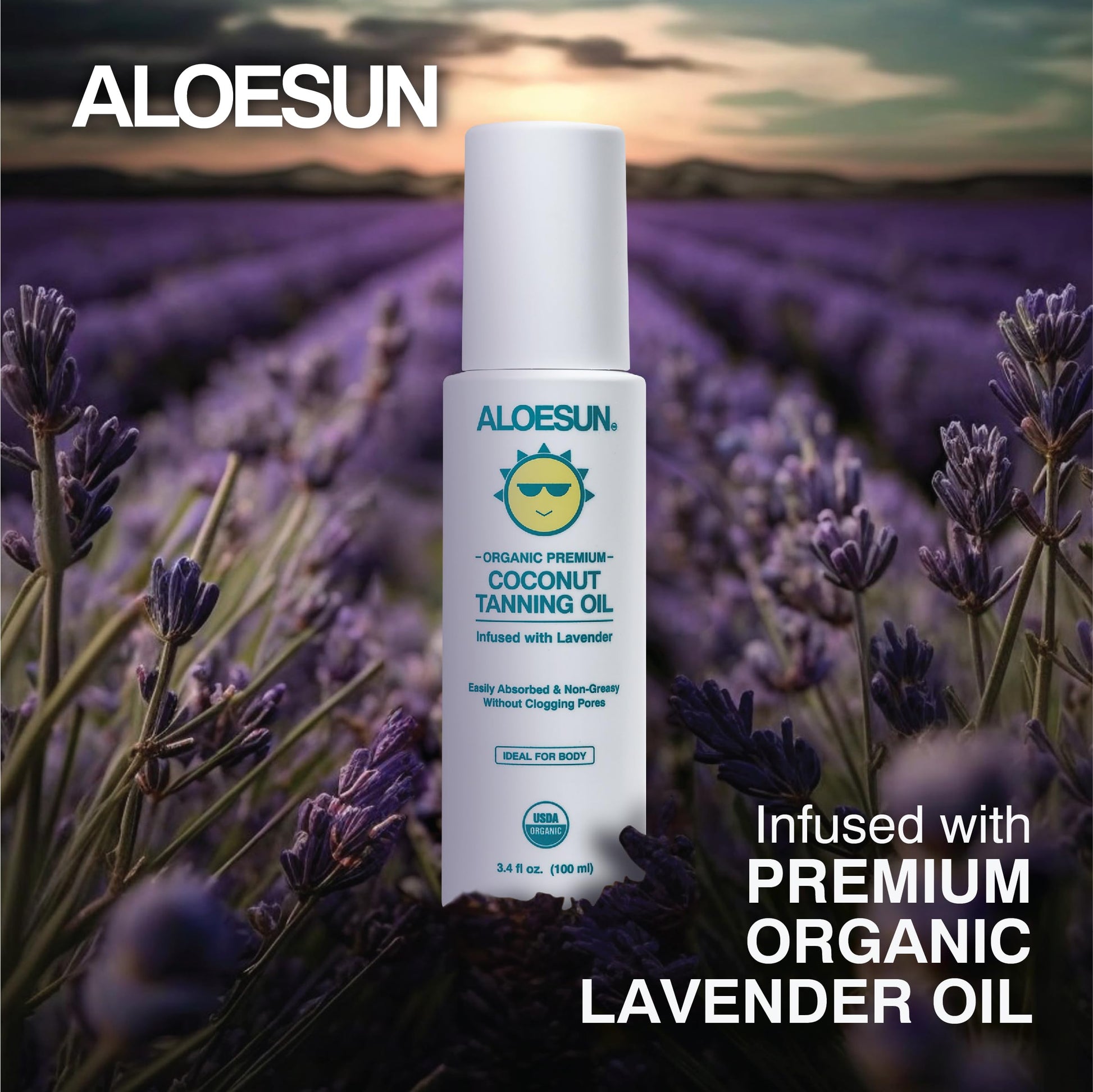 Aloesun organic tanning oil spray with tropical coconut background