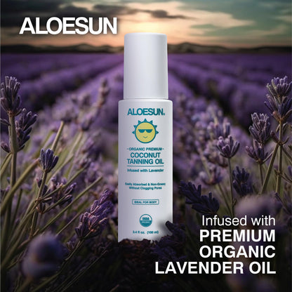 Aloesun organic tanning oil spray with tropical coconut background