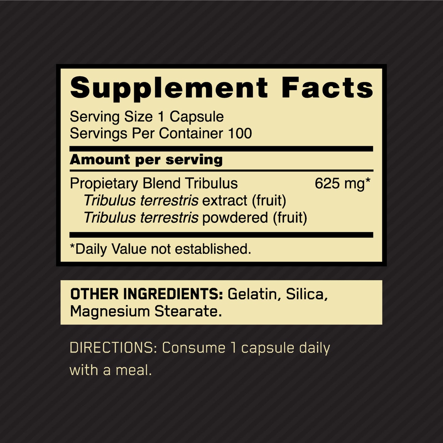 Optimum Nutrition Tribulus 100 capsules supplement label