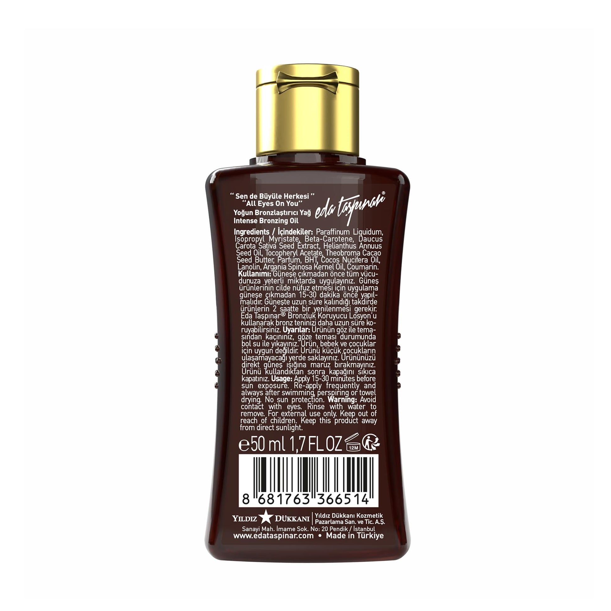 Eda Taspinar 50 milliliter tanning oil bottles product shot