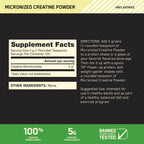Dista-USA Optimum Nutrition creatine powder nutritional information panel