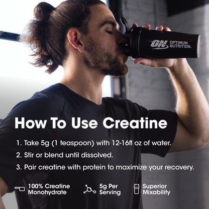 Unflavored Optimum Nutrition Creatine Monohydrate 600 Grams Tub Lifestyle Shot