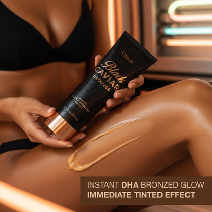 Onyx Black Caviar tanning lotion showing Majestic Multi-X Bronzing Complex branding