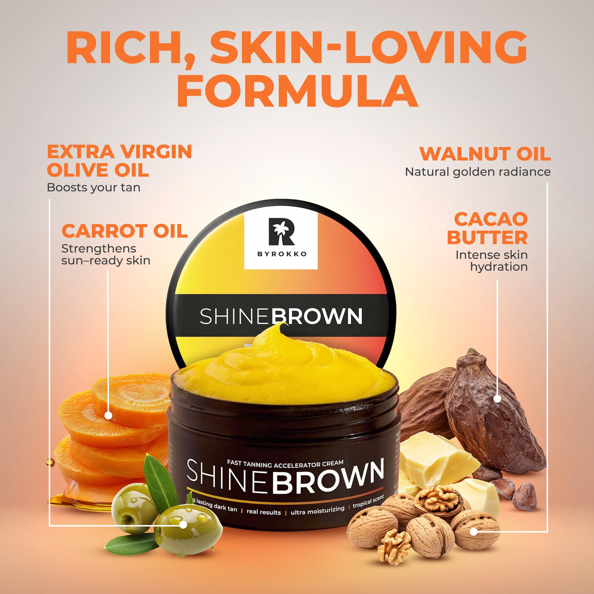 Byrokko Shine Brown tanning cream used for outdoor sunbathing