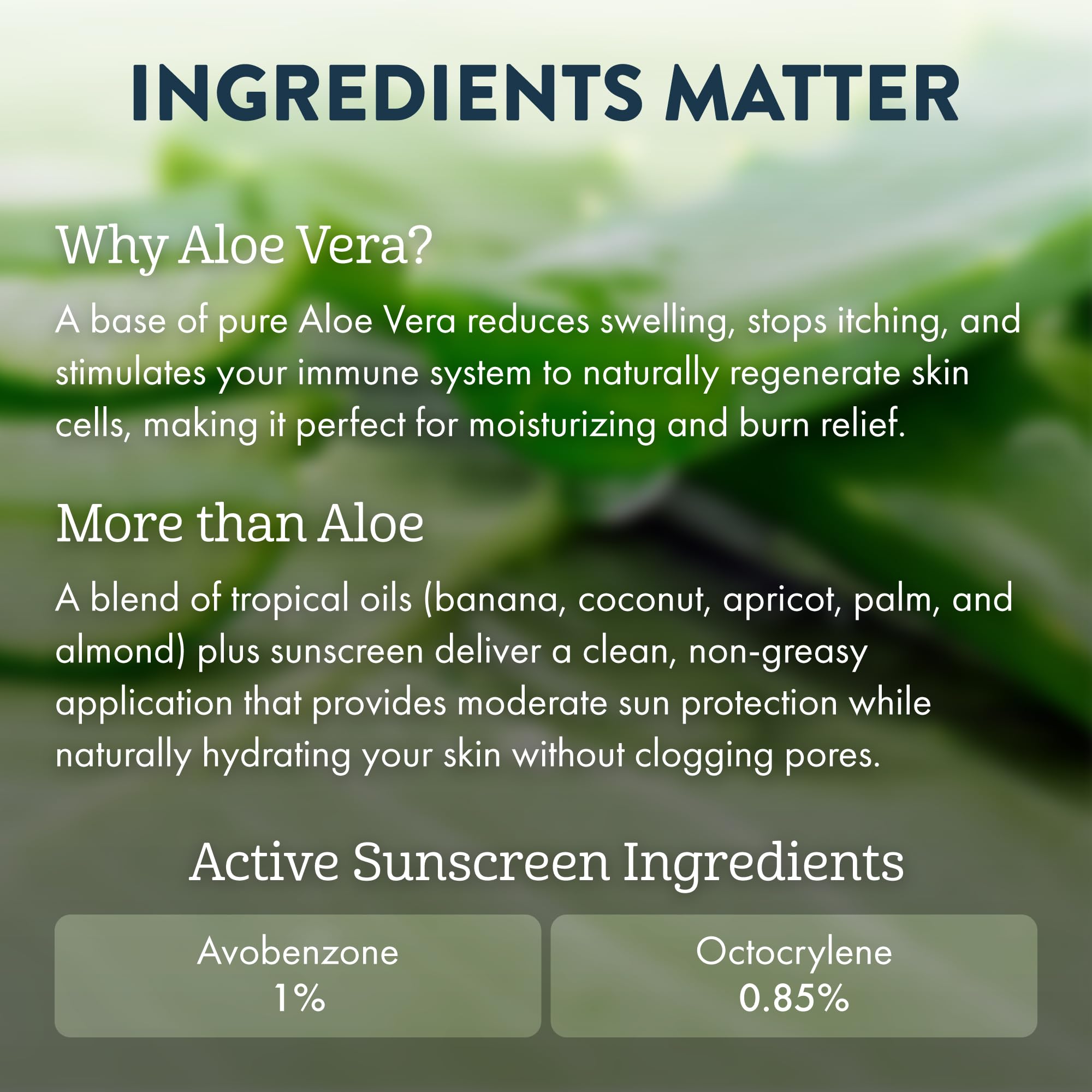 Back of Aloe Up SPF 4 spray bottle with ingredients