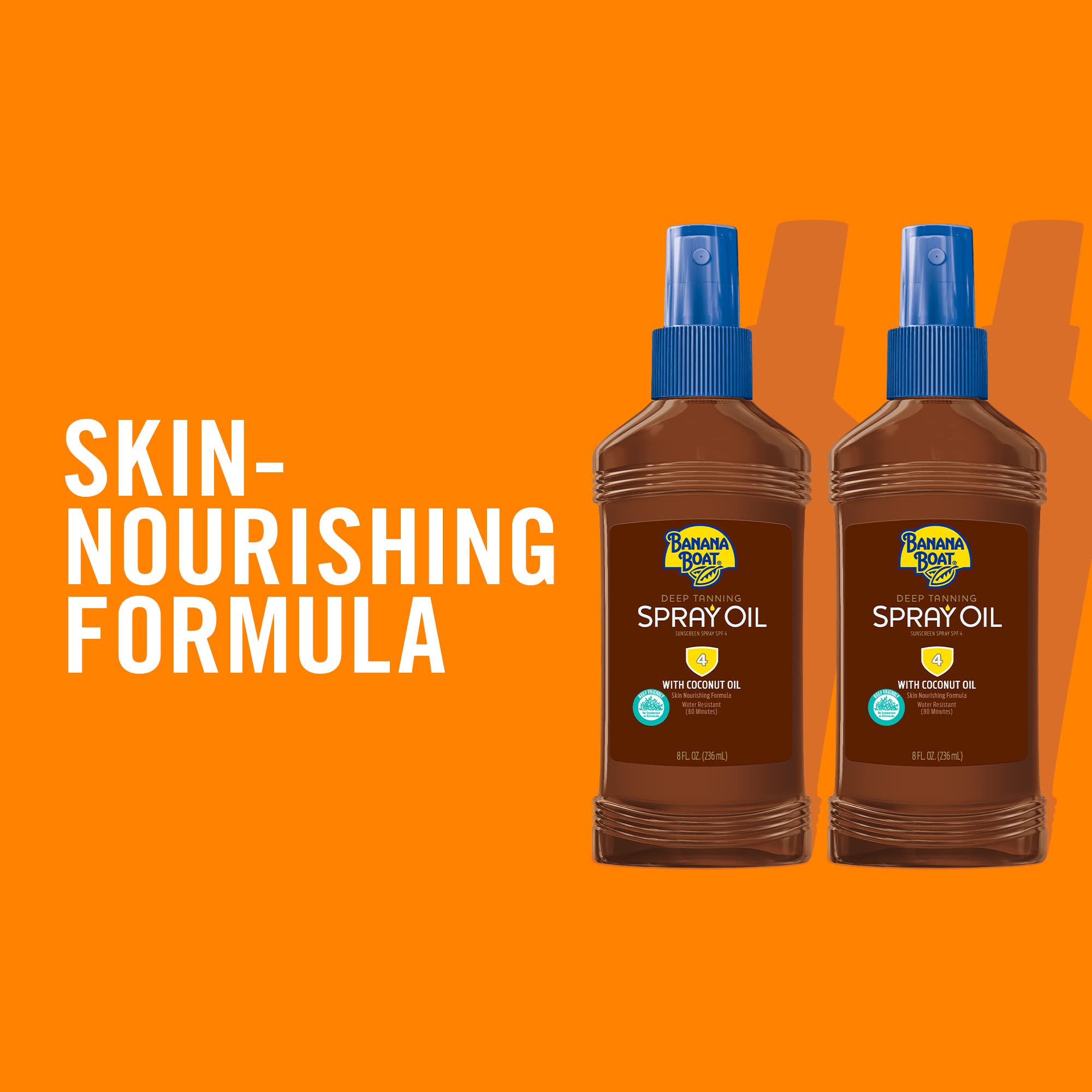 Banana Boat Tanning Oil bottles showing SPF 4 label