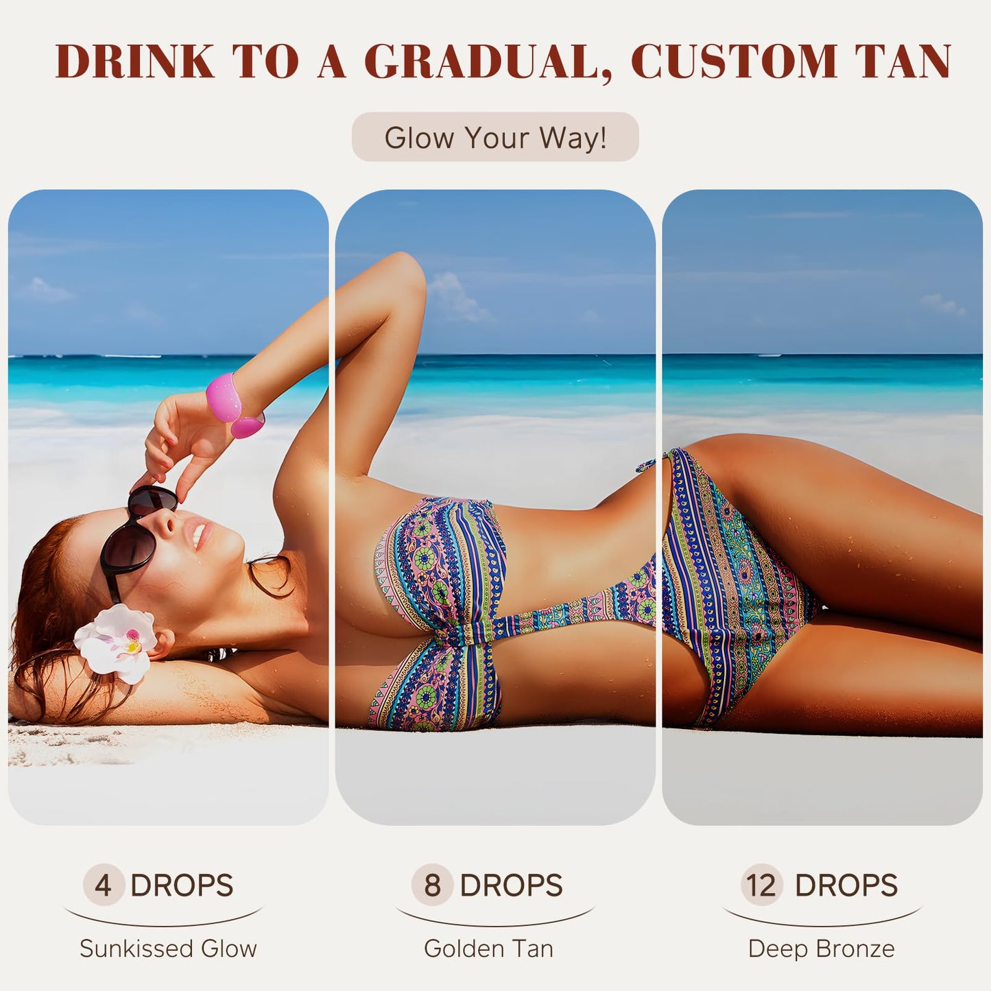 Instructions for using Gogiftgo drinkable tanning drops