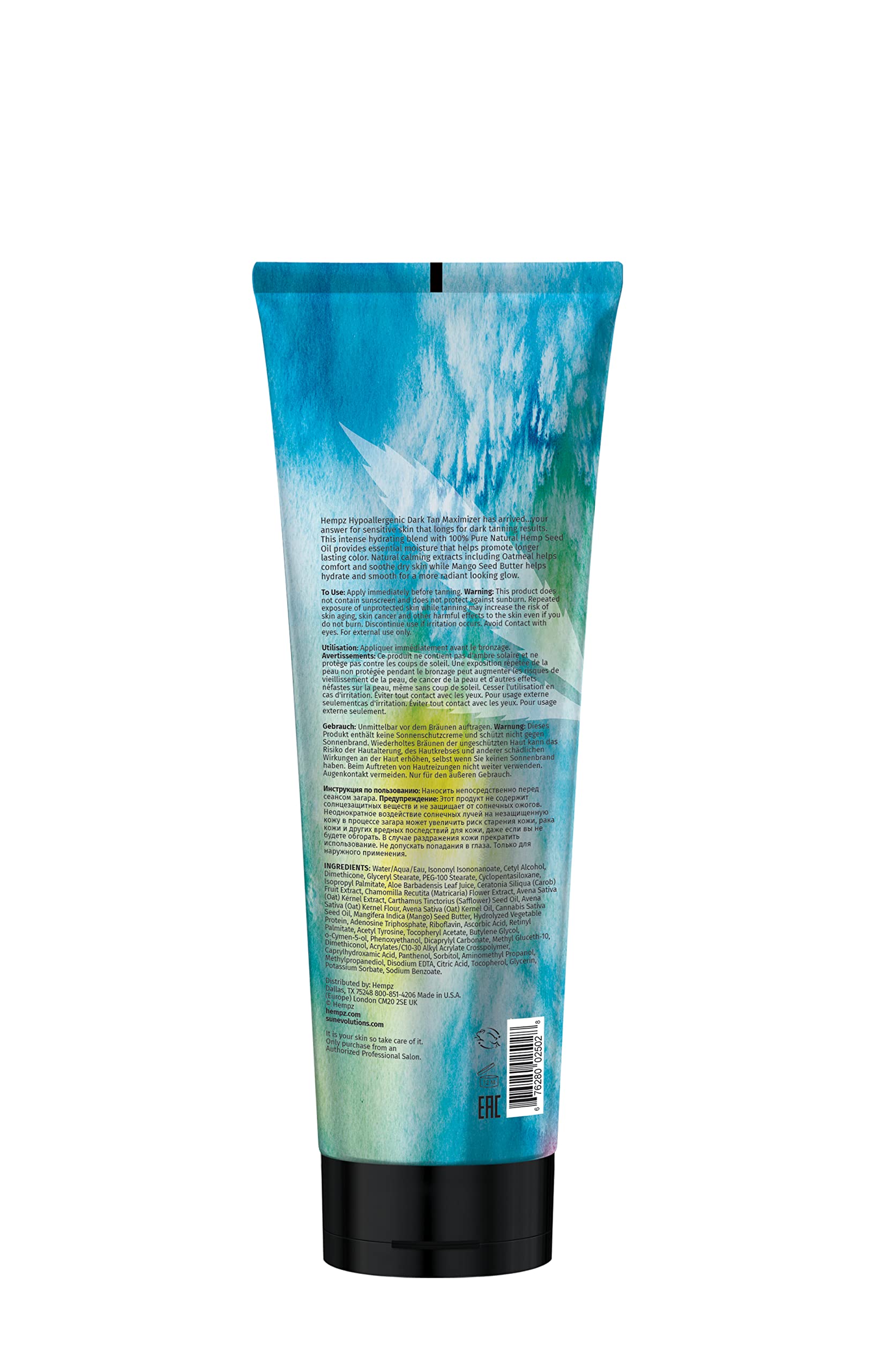 Hempz fragrance free tanning lotion bottle showing branding